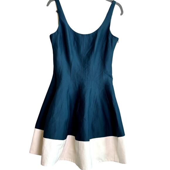 Halston Formal Date Cocktail Prom Wedding Party Flare Teal Mini Dress Teal 8 - Picture 1 of 6